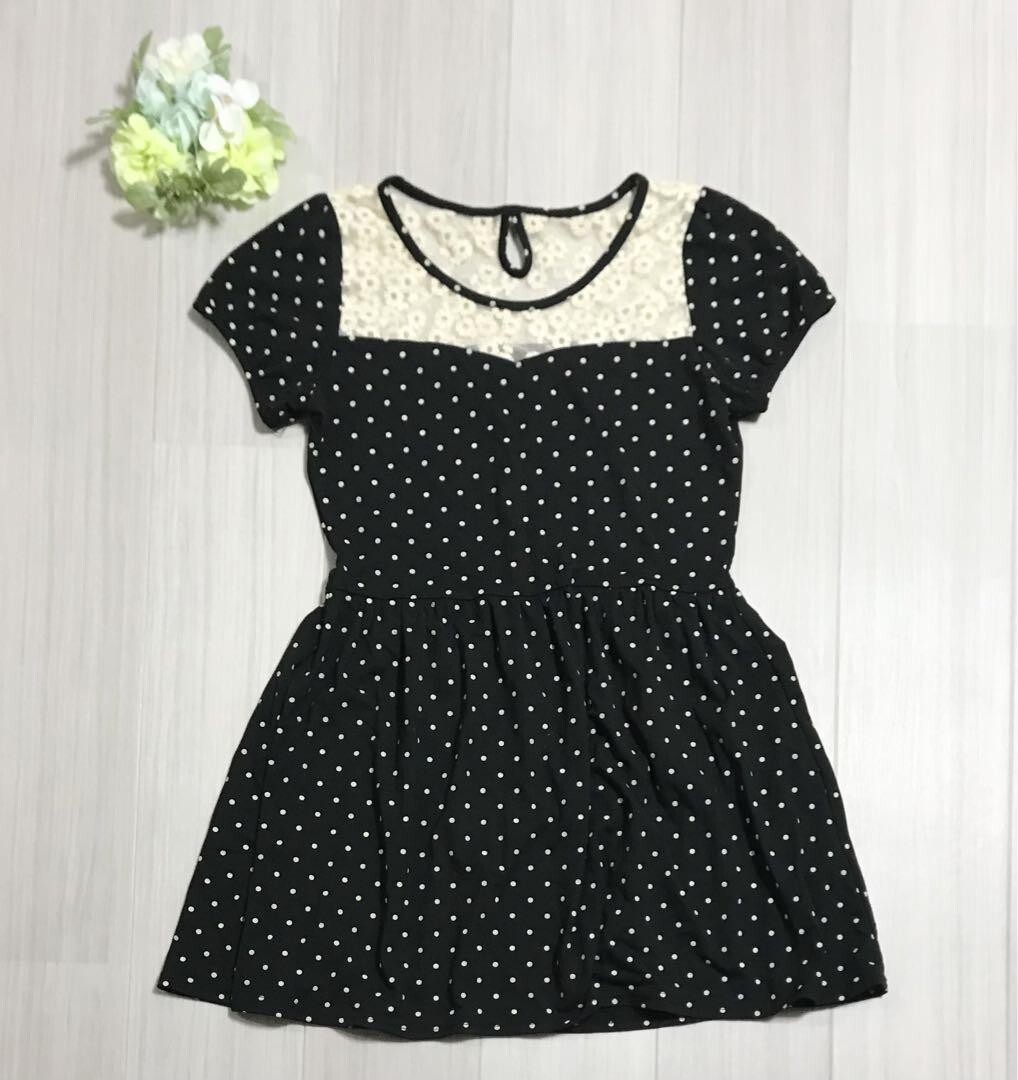 CUTIE BEAUTY レディース 半袖 ドット柄 ミニワンピース サイズM バスト79〜87cm 身長154〜162cm b0239拍卖