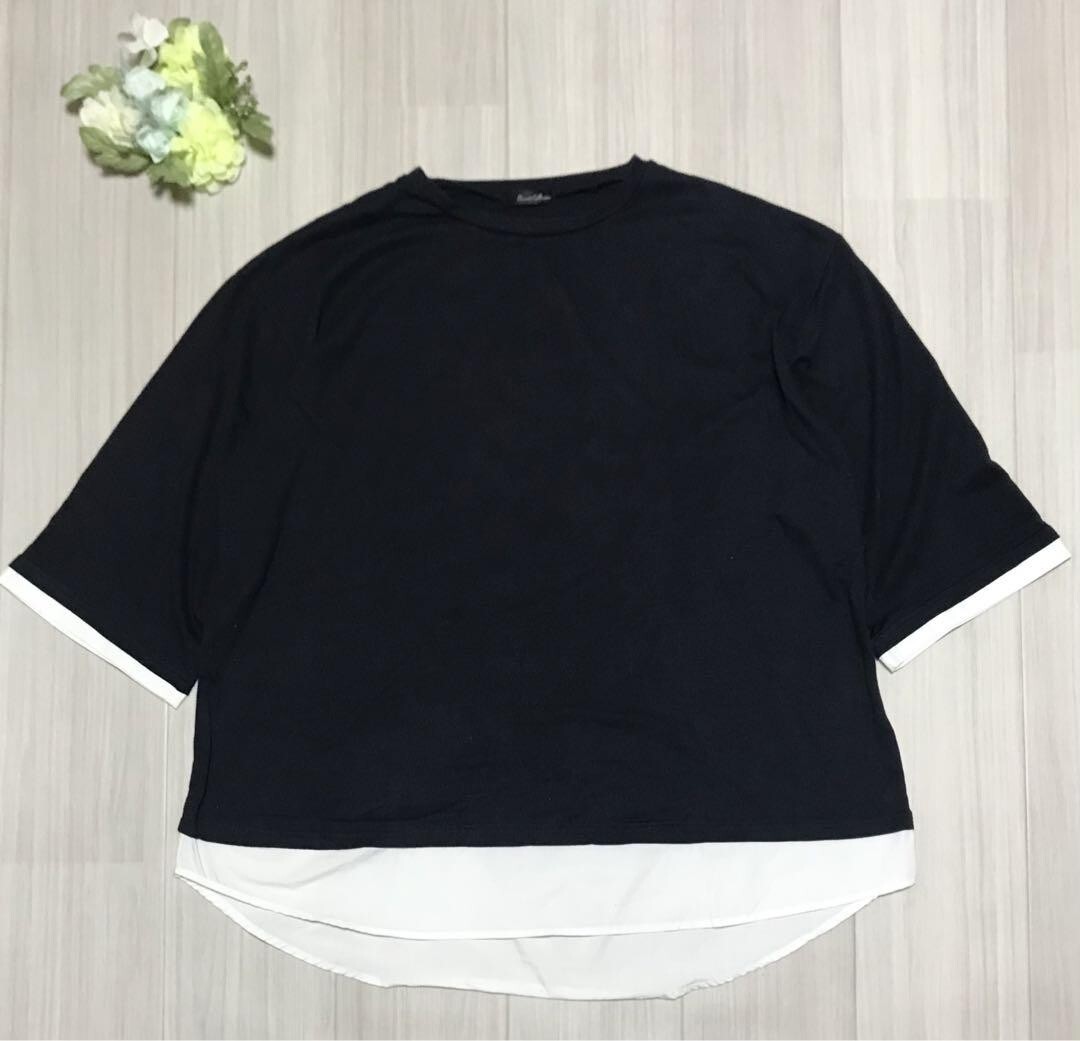 レディース レイヤード風 半袖カットソー 大きめ サイズ3L バスト100〜108cm 身長154〜162cm b0213拍卖