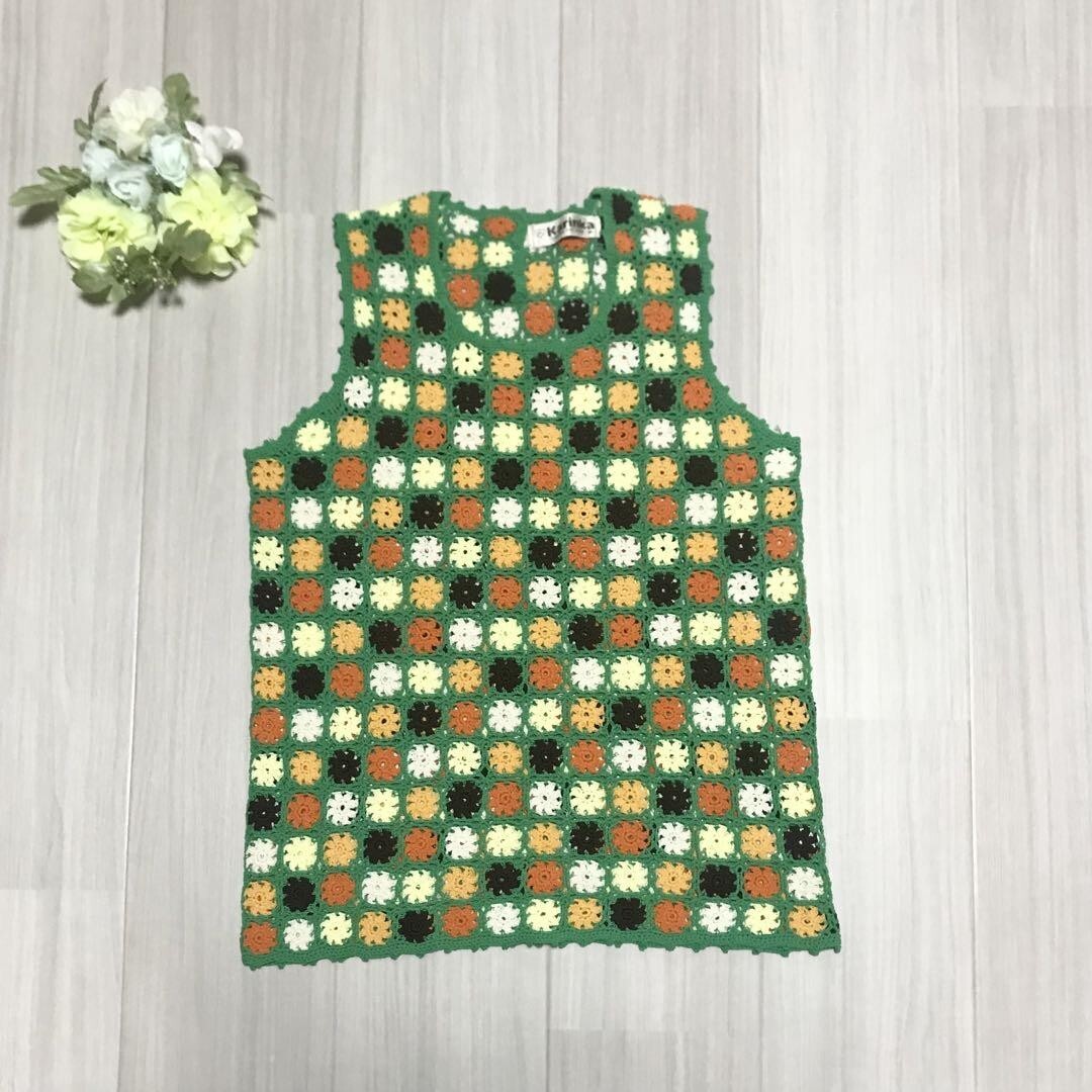 Karinka レディース 総柄 ニットタンクトップ サイズM b0249拍卖
