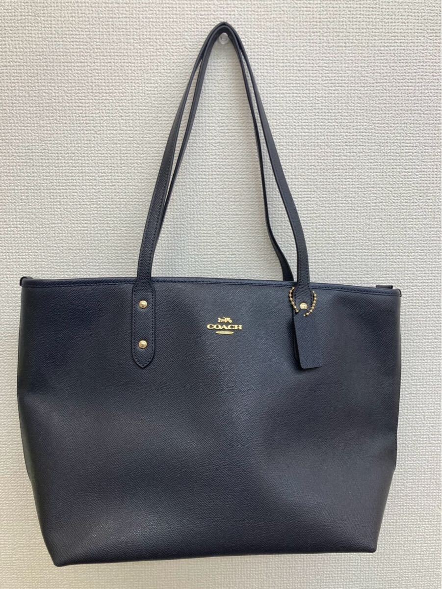 S【12D143】コーチcoach COACH ショルダーバッグ ネイビー かばん トートバッグ ロゴ シンプル タグ付き 約 横40cm 縦26cm拍卖
