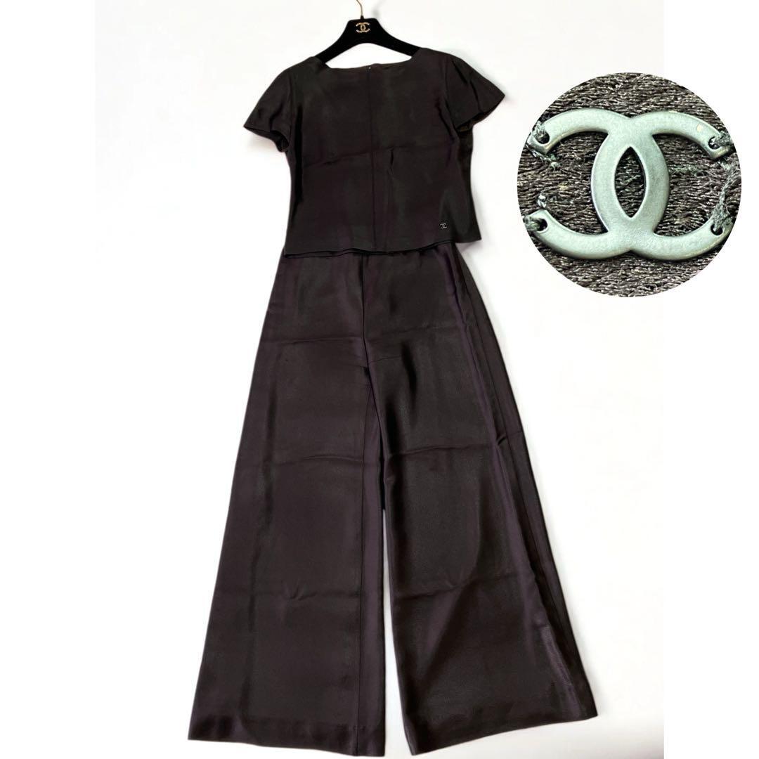 CHANEL シャネル セットアップ まとめ 2点 パンツ チェーン ココマーク Tシャツ レディース カールラガーフェルド 38/36 P15979拍卖