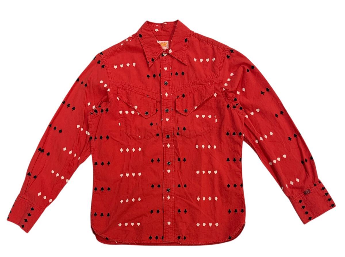 送料無料 ○ 東洋 SUGAR CANE シュガーケーン ○ トランプ スペード ハート クラブ ダイヤ スート刺繍 長袖 ウエスタンシャツ レッド S拍卖