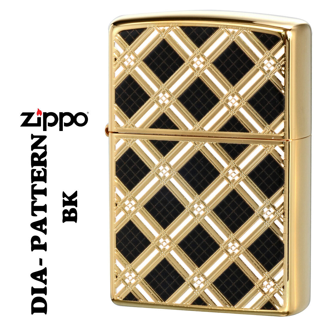 zippo(ジッポーライター) ダイヤパターン 金メッキ ブラック エッチング プリント仕上げ 両面加工 2G-DIABK【ネコポス可】拍卖