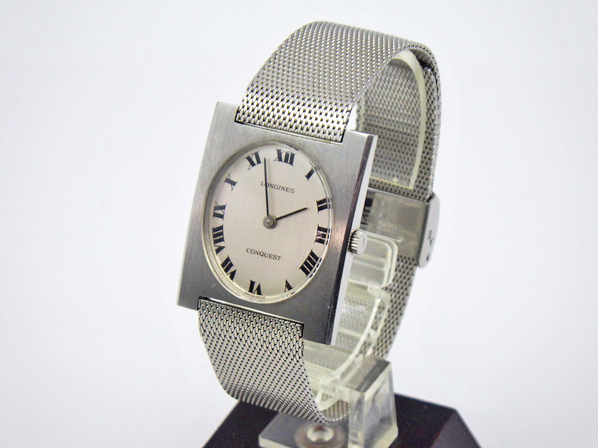 稼働品 LONGINES ロンジン CONQUEST コンクエスト 手巻き スクエアフェイス シルバー文字盤 腕時計拍卖