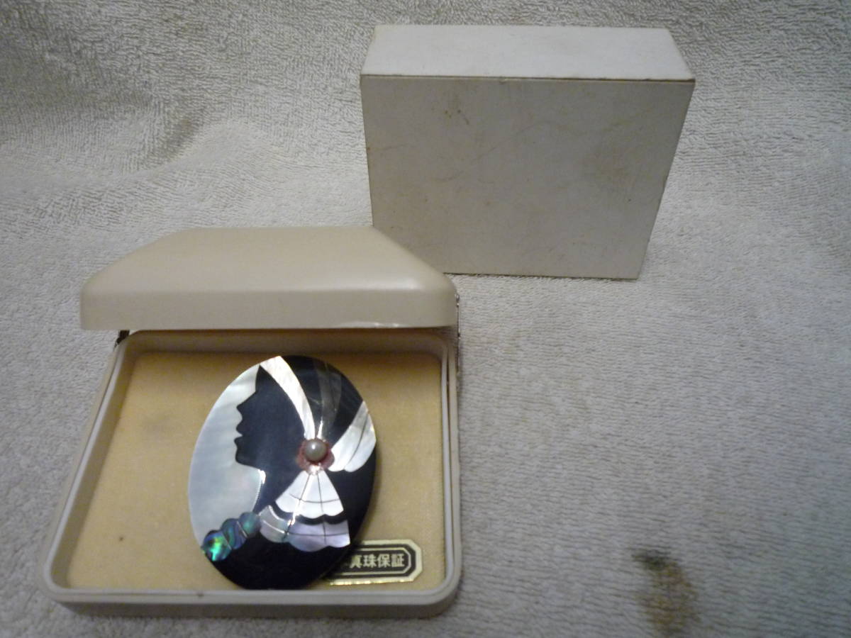 ◆未使用? 保管品 螺鈿 細工 本真珠 ブローチ 女性モチーフ 元箱入り◆拍卖