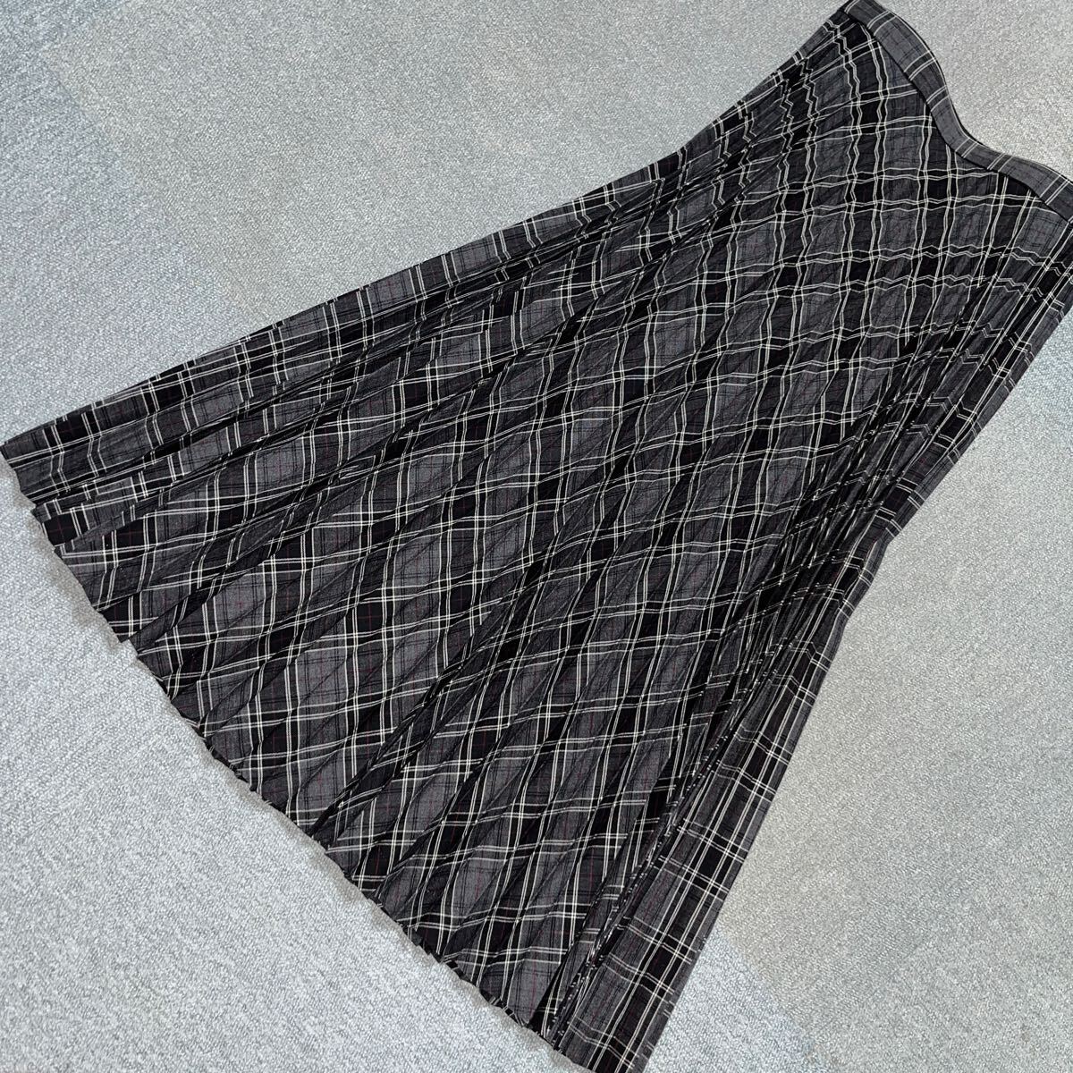 ロングスカート ブラック スカート チェック柄 ギャザースカート think SENSE 程度良好 11号拍卖