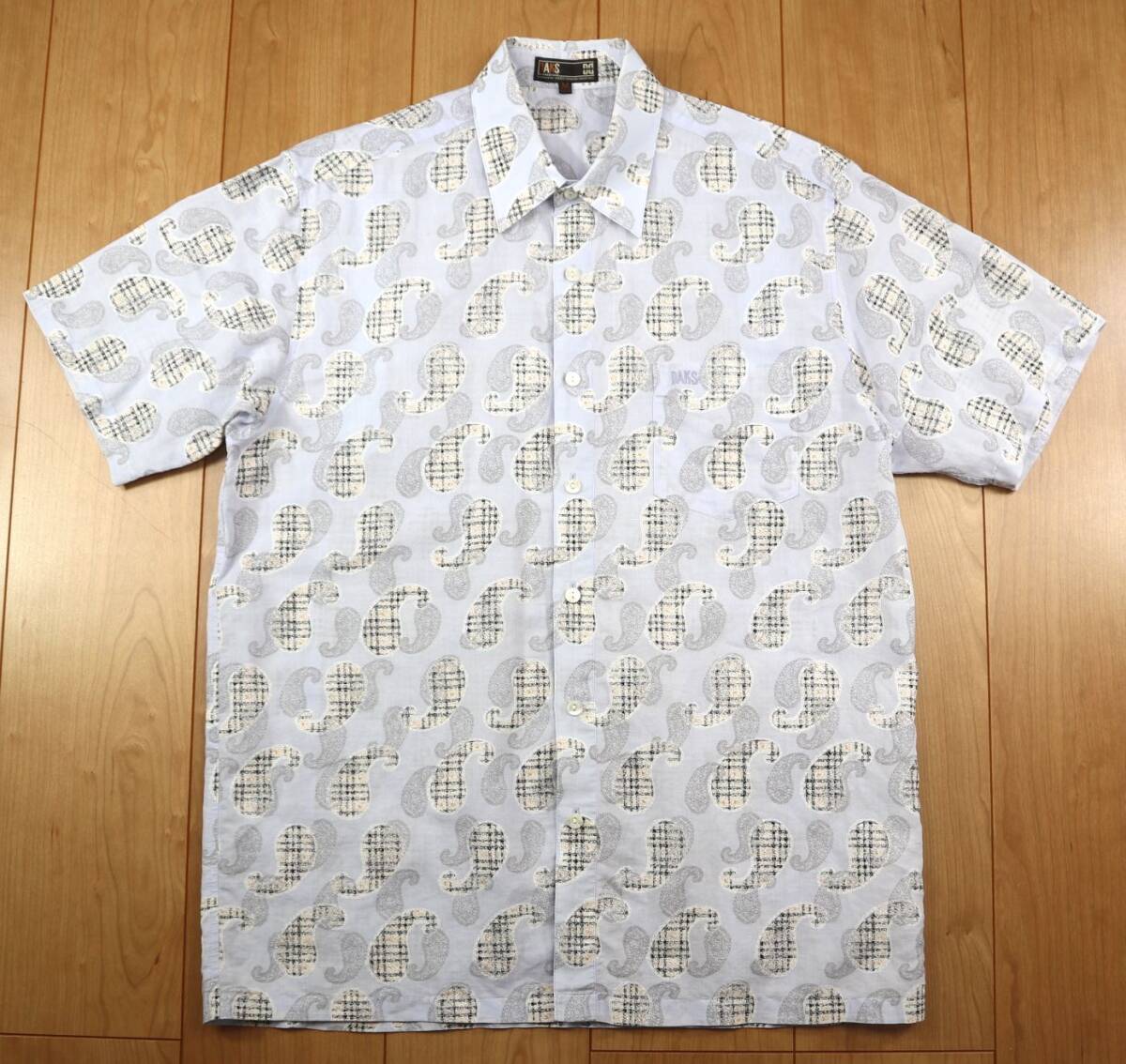 美品★綿麻★DAKS GOLF ダックス・ゴルフ コットンリネン チェックペイズリー半袖シャツ/Mサイズ拍卖