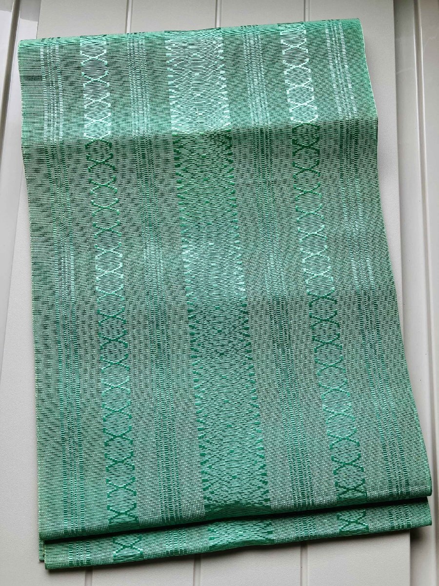 名古屋帯 縞 しま 緑色系 グリーン系 正絹 幅約30cm 着物帯 TCS着物 W32拍卖
