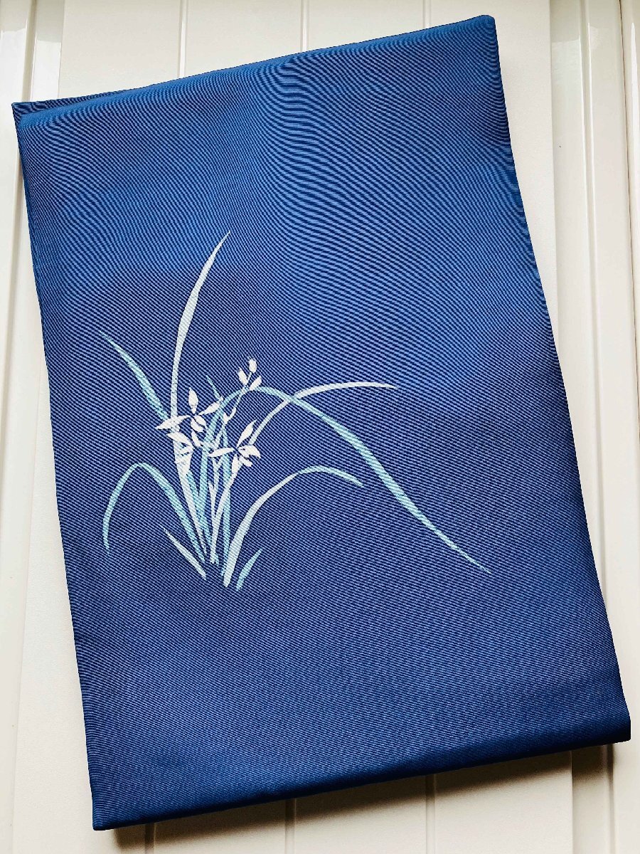 名古屋帯 シンプルな柄 草花文 青色系 ブルー系 正絹 幅約30cm 着物帯 TCS着物 W37拍卖