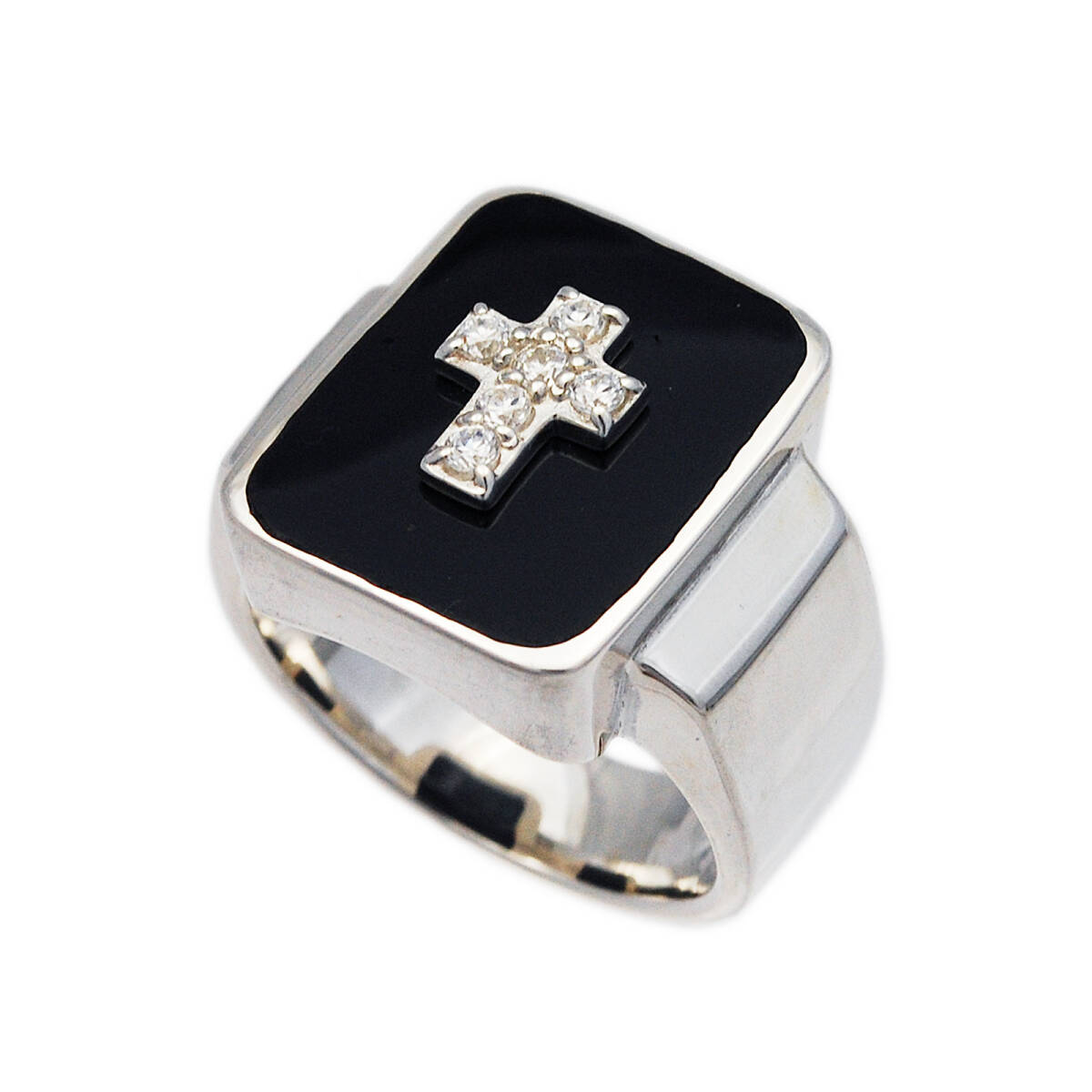 22号 クロスブラックオニキスジルコニア925シルバーリング KS-R117拍卖