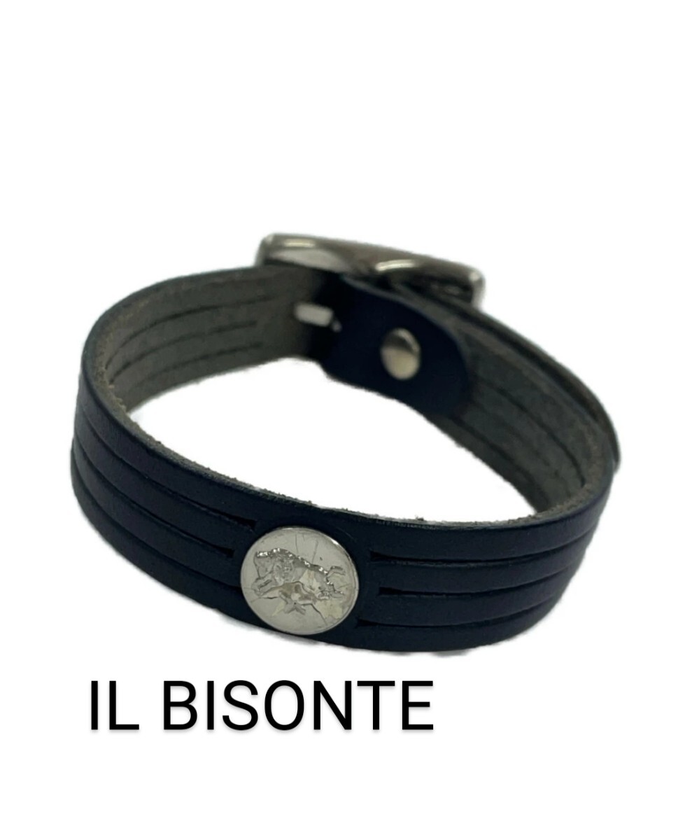 IL BISONTE イルビゾンテ スタッズ付 ブレスレット 本革レザー バングル ブラック拍卖