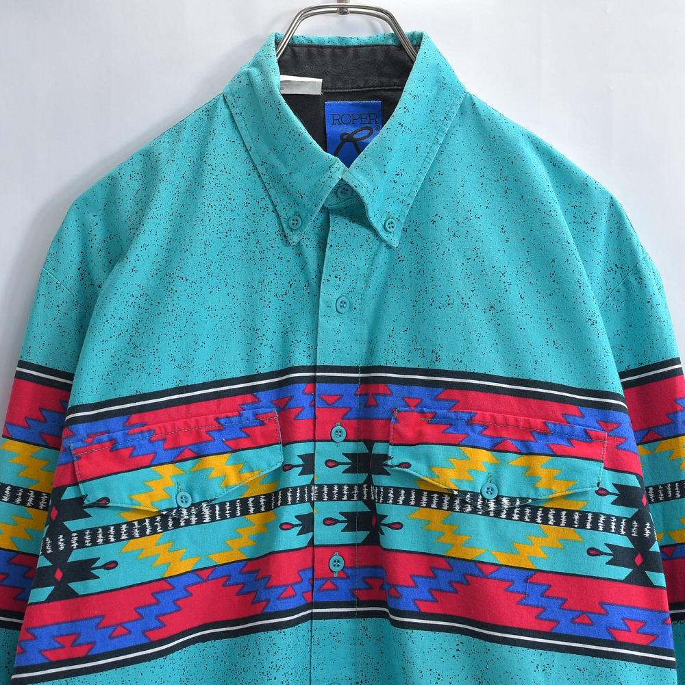 80~90s ROPER ネイティブ柄 サウスウエスタンスタイル 長袖シャツ ヴィンテージ ナバホストライプ エスニック ビンテ拍卖