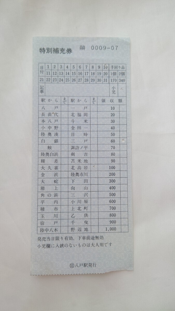 △国鉄・八戸駅発行△特別補充券△軟券 補充券 乗車券拍卖