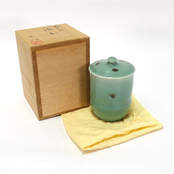 ★ 美濃焼 実作 加藤実 和食器 美濃焼 実作 飛青磁 蓋付湯呑 (0220522227)拍卖