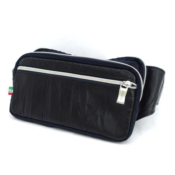 ★ オロビアンコ ウエストバッグ ボディバッグ レザー×ナイロン ブラック×ネイビー (0220523160)拍卖