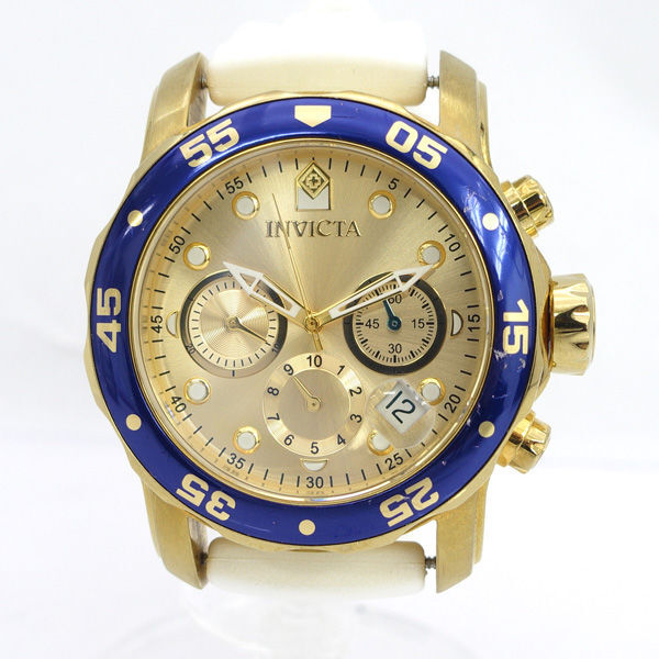 ★ インビクタ クロノグラフ ビッグフェイス 腕時計 ゴールド ブルー ホワイト 17881 (0220523433)拍卖