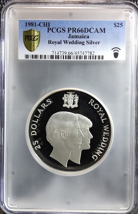 1981年 ジャマイカ ロイヤルウェディング ダイアナ 25ドル 大型銀貨 PCGS PR66 DCAM拍卖