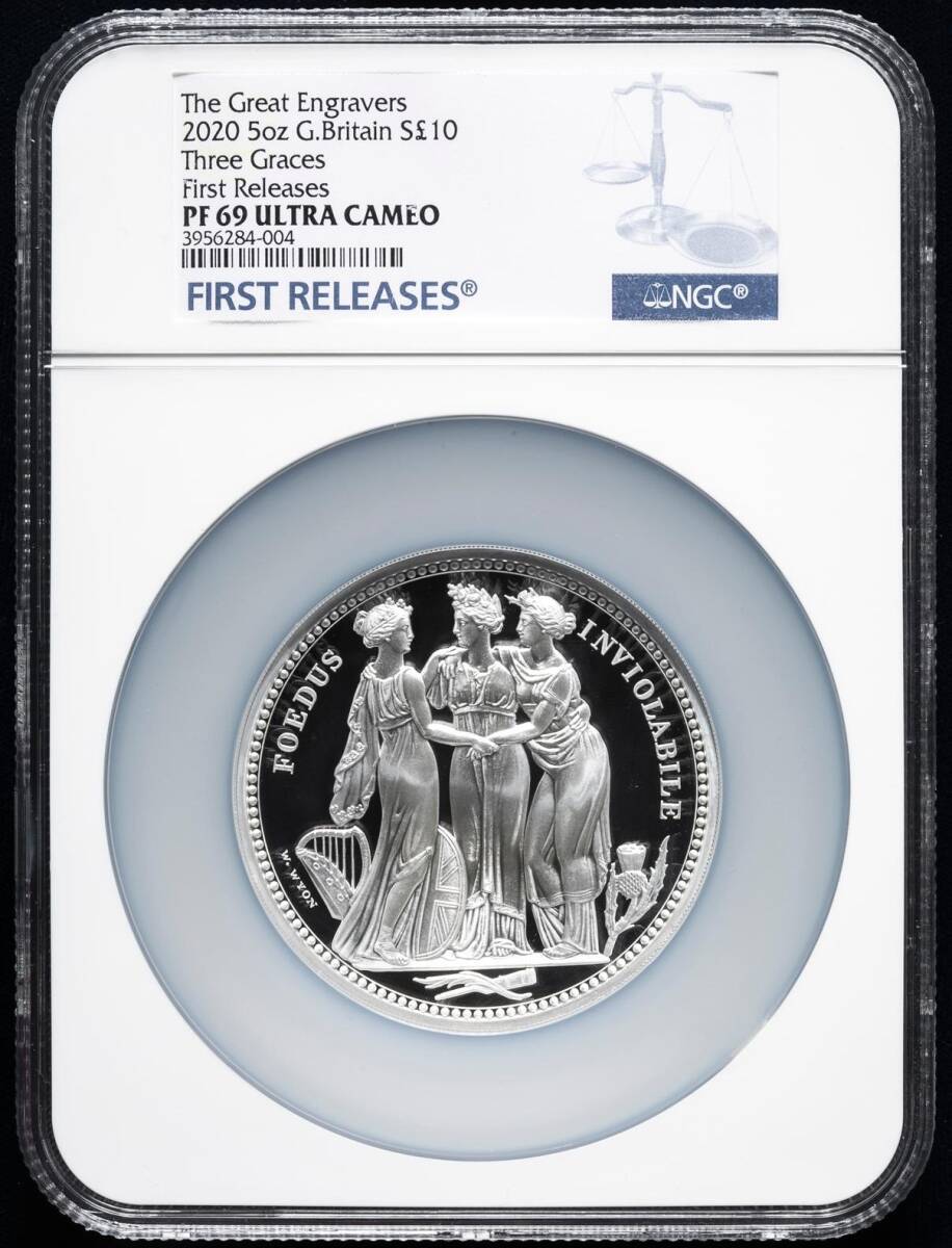 【準最高鑑定・大型・発行枚数510枚】2020年 イギリス (英国王立造幣局) スリーグレイセス 10ポンド 銀貨 5オンス NGC PF69 UC 送料無料拍卖