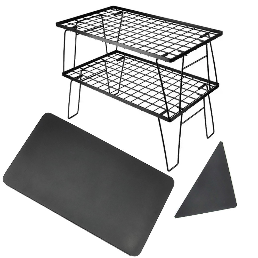 【4点セット】折り畳み式 メッシュ キャンプ テーブル 2個 + コーナーエクステンション1枚 + 鉄製天板付き キャンプ・アウトドア用拍卖