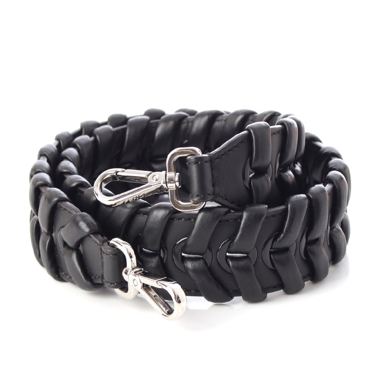 フェンディ ストラップ ユー レザー バッグ用 編み込み ショルダーストラップ ブラック【中古】拍卖