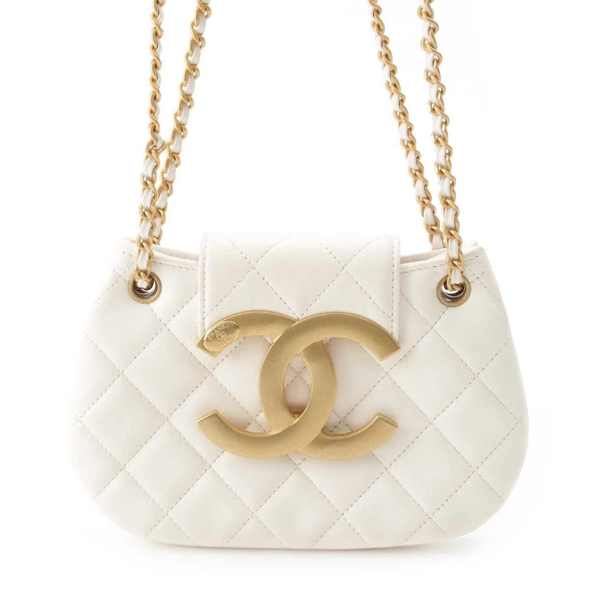 シャネル ラムスキン デカココ 金具 マトラッセ ミニ メッセンジャーバッグ ホワイト【中古】拍卖