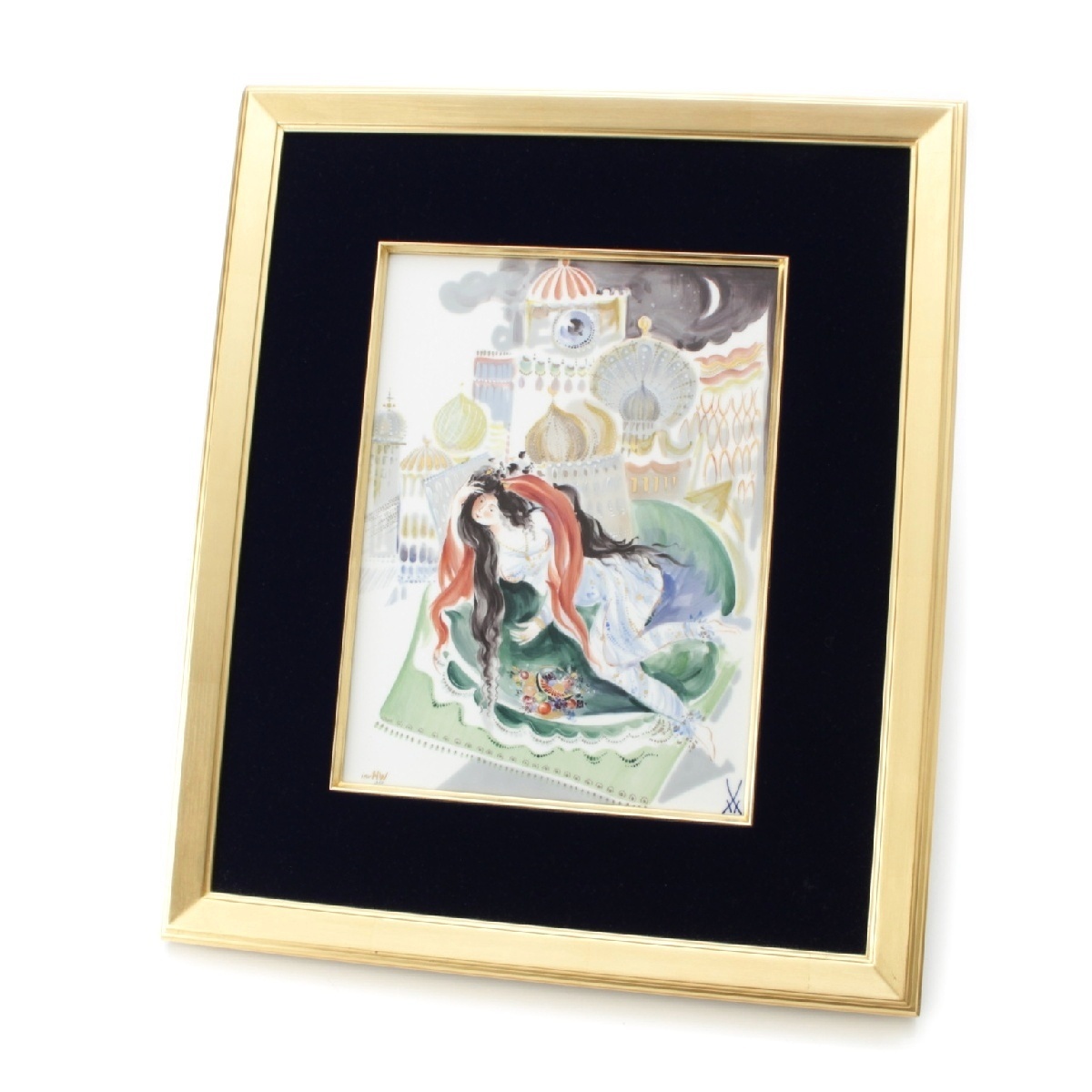 マイセン アラビアンナイト 千夜一夜物語 額装 陶板 プラーク 骨董品 9M229 マルチカラー【中古】拍卖