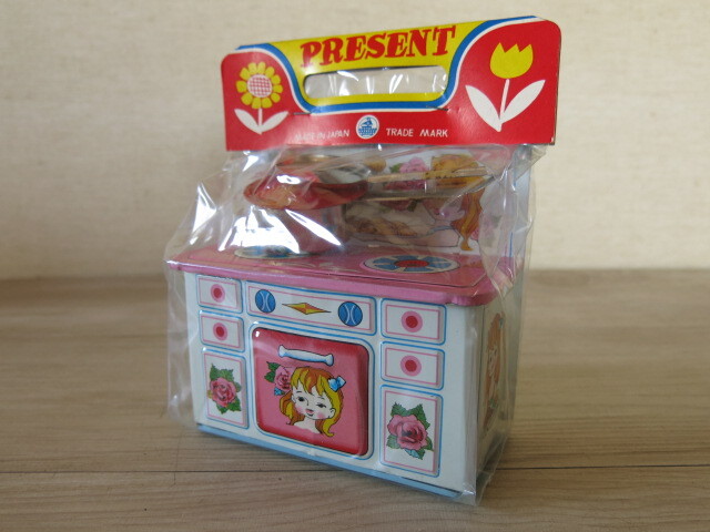 【未開封】PRESENT「キッチン オーブン レンジ」ブリキ レトロ おままごと 日本製拍卖
