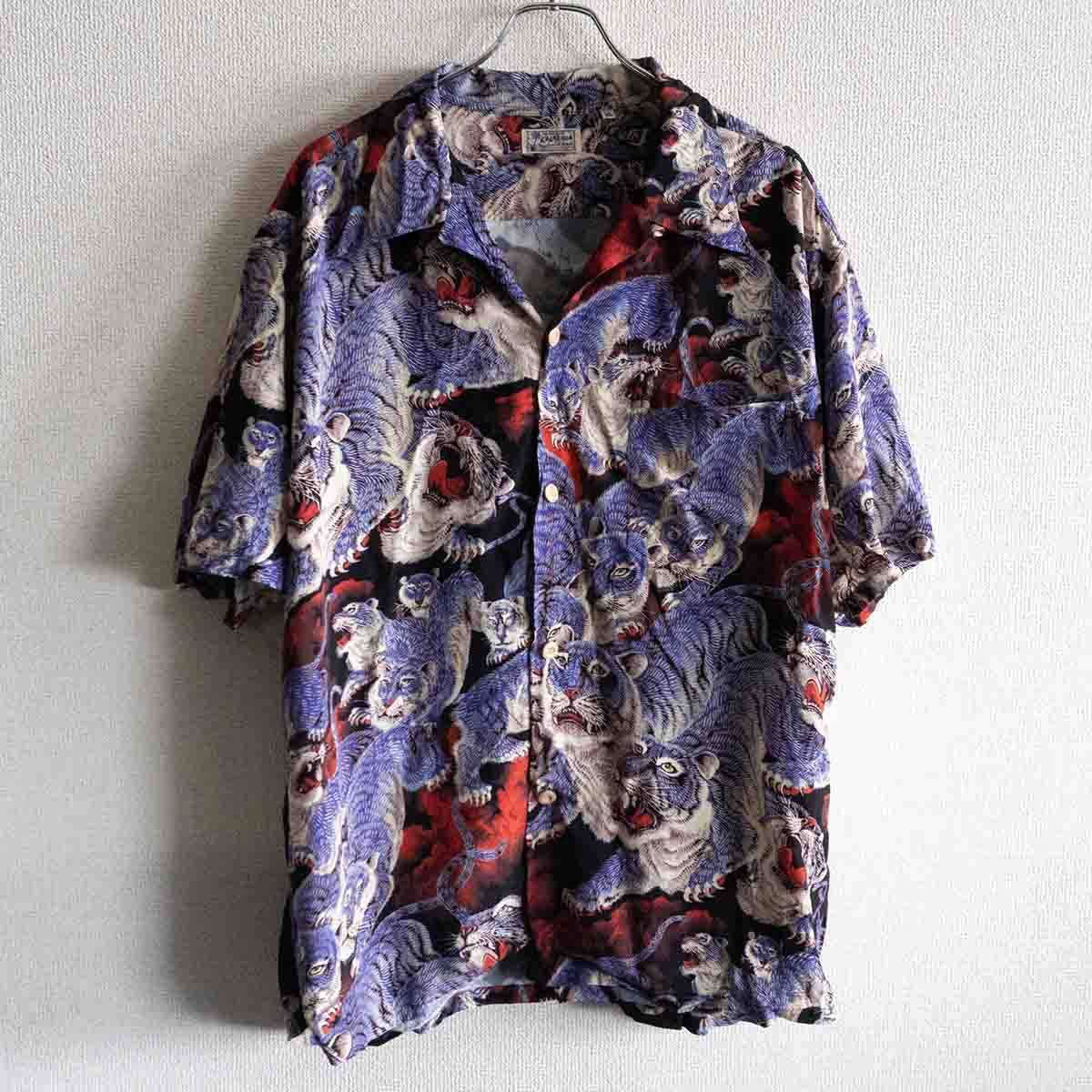 【美品】SUN SURF 【THE HUNDRED TIGERS 百虎 アロハシャツ 虎 SS38201】XL とら レーヨン サンサーフ 25050150拍卖