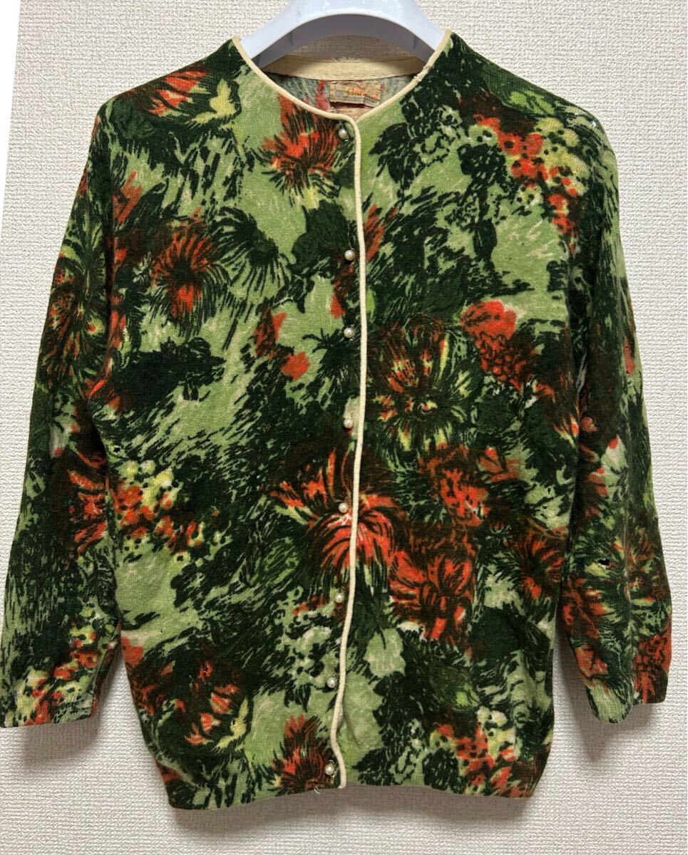 50's 60's Angelon by Darlene アンゴラ スクリーンプリント カーディガン screen print Cardigan Sweater USA製 USAヴィンテージ Vintage拍卖