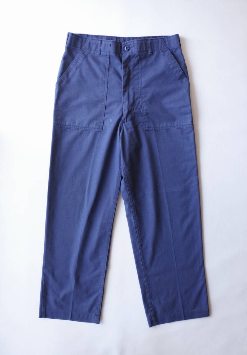80's ビンテージ U.S NAVY 米軍 ベイカーパンツ 紺色 ネイビー フェード感 W34 ユーティリティ トラウザーズ ファティーグ USA古着拍卖