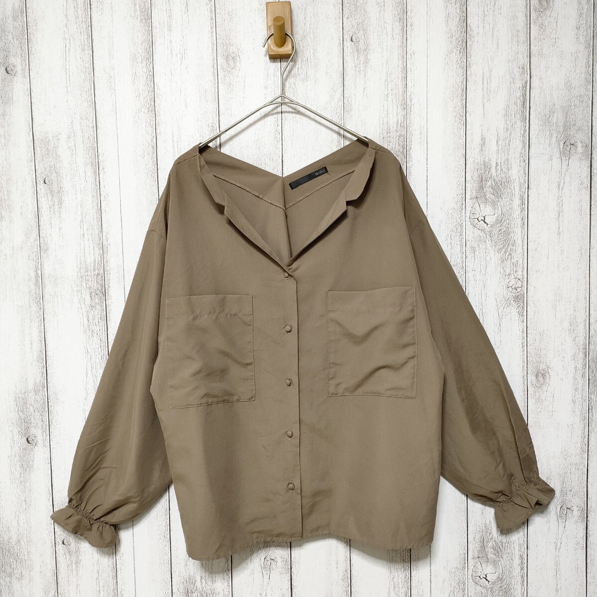 Heather ヘザー (F) 開襟ブラウス 袖口シャーリング ブラウン拍卖