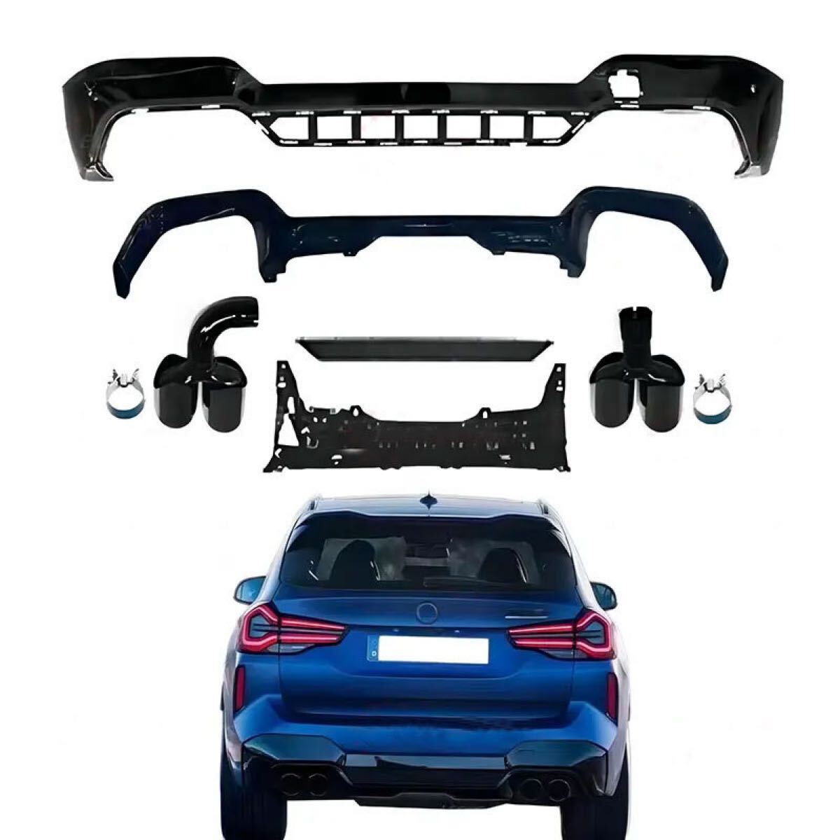 BMW X3 G01 Lci → X3 M Lci-style リアディフューザー マフラーカッター アップグレード カスタム エアロパーツ ドレスアップ 外装拍卖
