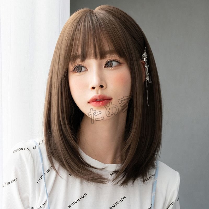 新品 人毛 セミロング 微巻き つむじ部分手植え 自然に見えますフルウィッグ かつら ヘアアクセサリー 甘いで ファッション 自然拍卖