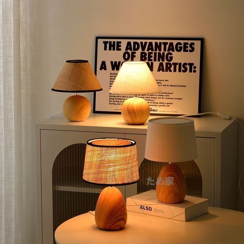 北欧陶器のスタンド スマートスイッチ LEDライト3色可変 レトロであたたかい ベッドサイドのランプ アンティークの木目 卓上スタンド拍卖