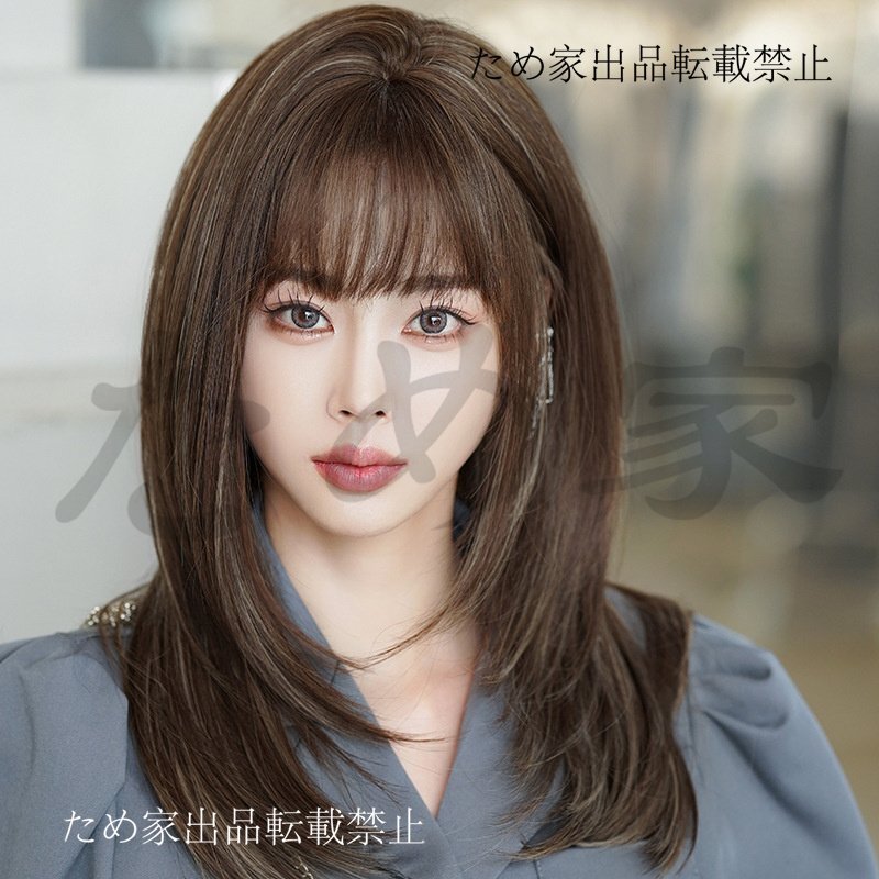 新品人毛 ロングストレート ウィッグ おしゃれメッシュ レイヤーカット つむじ部分手植え 自然に見えますフルウィッグ拍卖