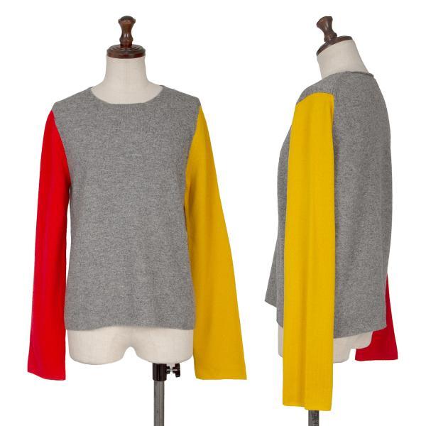 コムコム コムデギャルソンCOMME des GARCONS スリーブカラー切替ニット グレー赤黄S拍卖