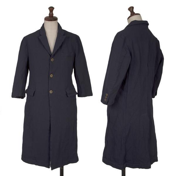 コムコム コムデギャルソンCOMME des GARCONS 染めポリ7分袖チェスターコート 紺M拍卖