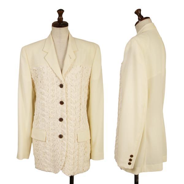 ジャンポールゴルチエファムJean Paul GAULTIER FEMME 切替カッティング装飾デザインジャケット アイボリー40拍卖