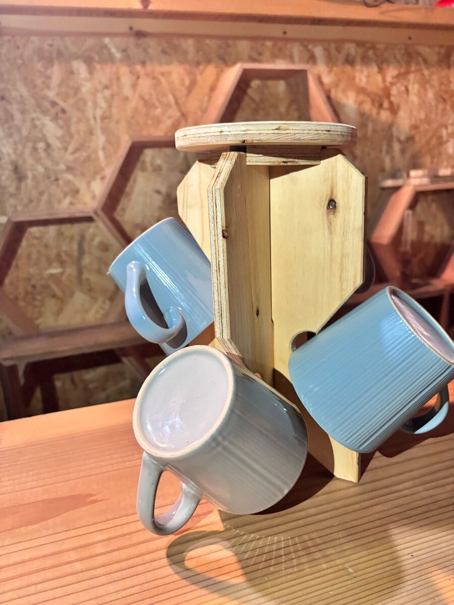 ハンドメイド マグカップスタンド カップスタンド 飾り台 合板 4本掛け拍卖