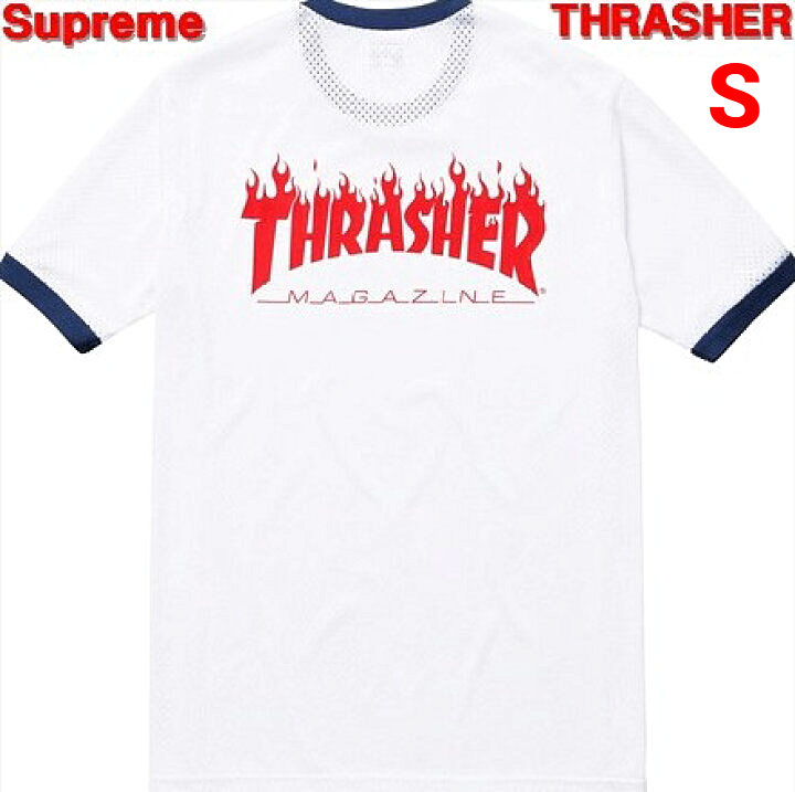 S 新品【Supreme x Thrasher Mesh Crewneck White シュプリーム x スラッシャー メッシュ クルーネック ホワイト Supreme Tシャツ】拍卖