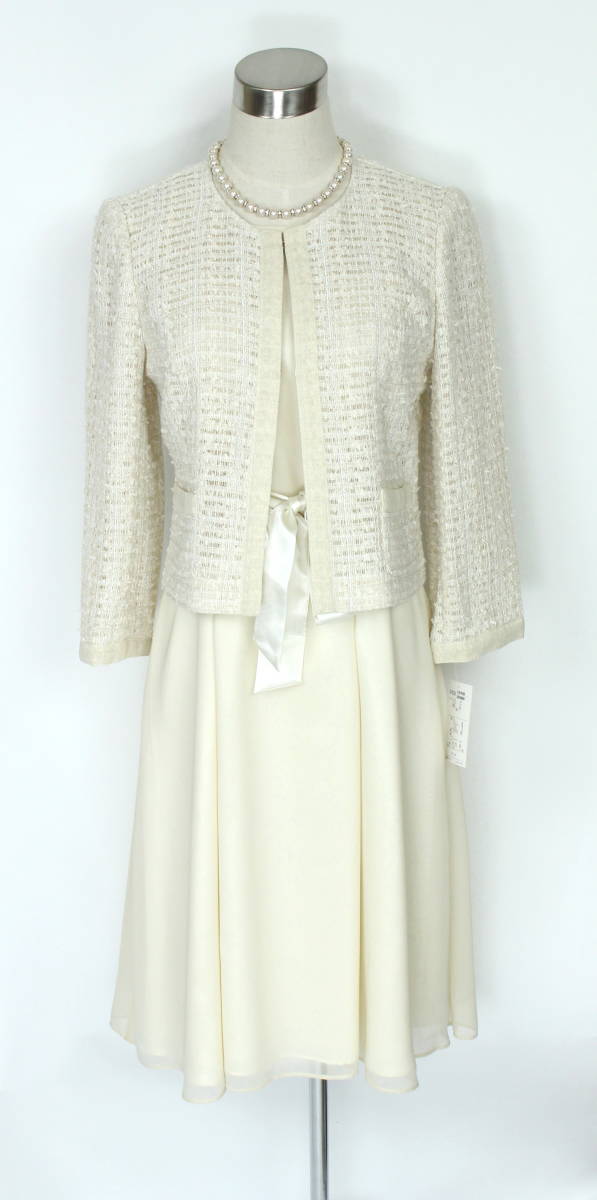 新品 9号 リファンネ 結婚式 パーティー春 夏 アンサンブル スーツ ジャケット ワンピース クリーム レディース セットアップ 東京ソワール拍卖