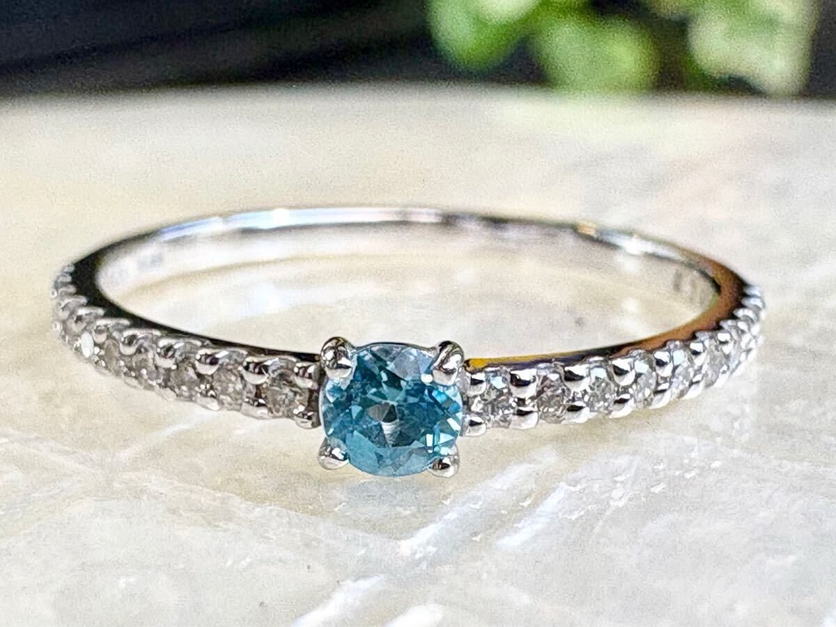 〈K18WG〉ブルートパーズリング ダイヤモンド0.10 #11号拍卖