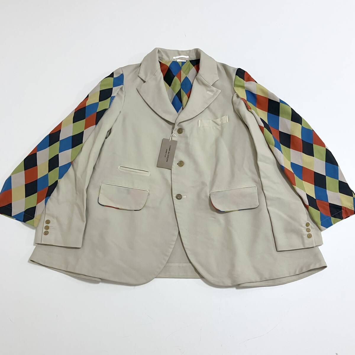 2重袖 AD2022 コムデギャルソンオムプリュス 変形 レイヤード ポリ カラフルダイヤ柄 ワイド ジャケット HOMME PLUS archive 5040030拍卖