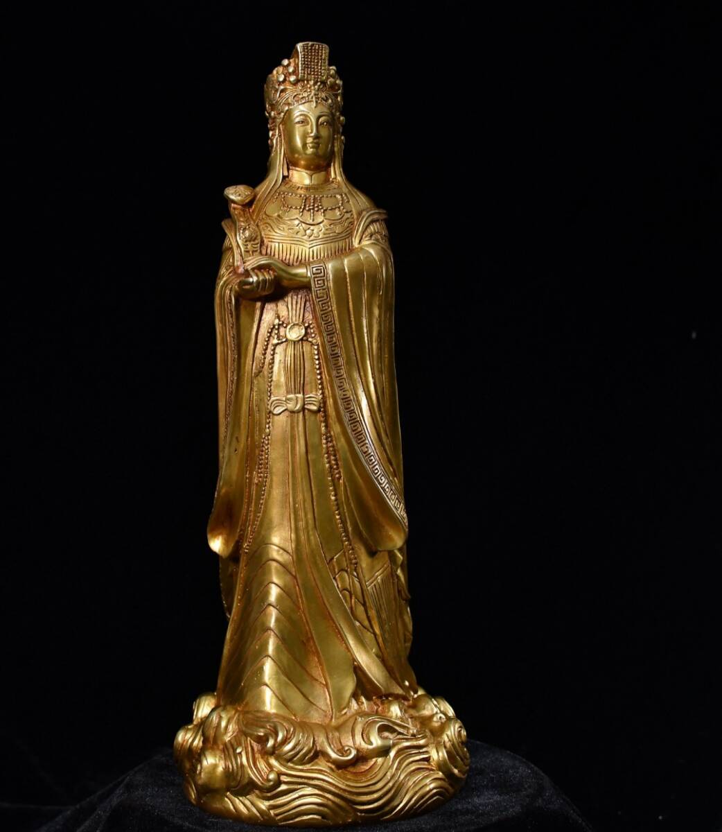 仏像 清 銅琉金 チベット仏教 【媽祖】造像 仏教古美術 供養品 極細工 時代物 古置物 中国古美術 唐物 旧蔵 S75拍卖