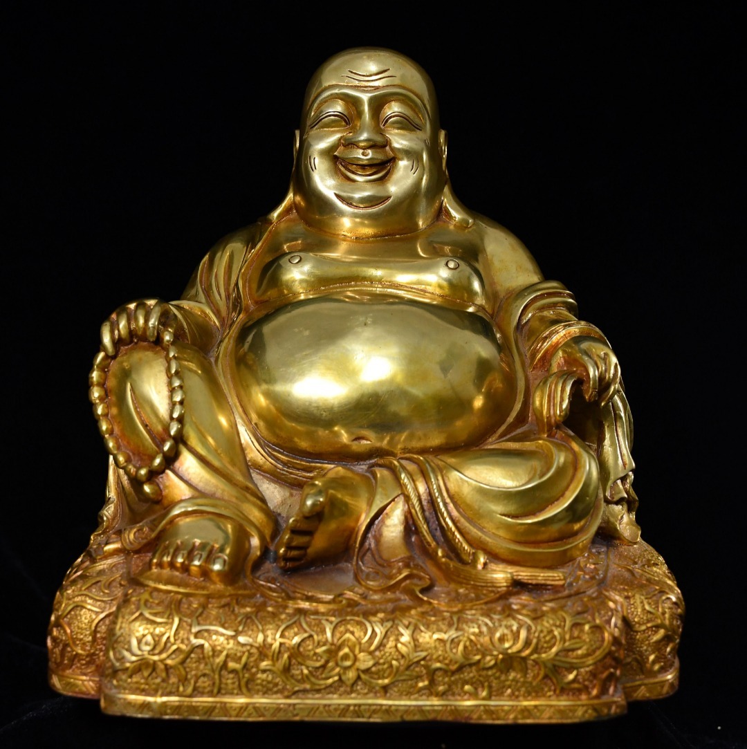 仏像 清 銅琉金 チベット仏教 【彌勒佛】造像 仏教古美術 供養品 極細工 時代物 古置物 中国古美術 唐物 旧蔵 S75拍卖