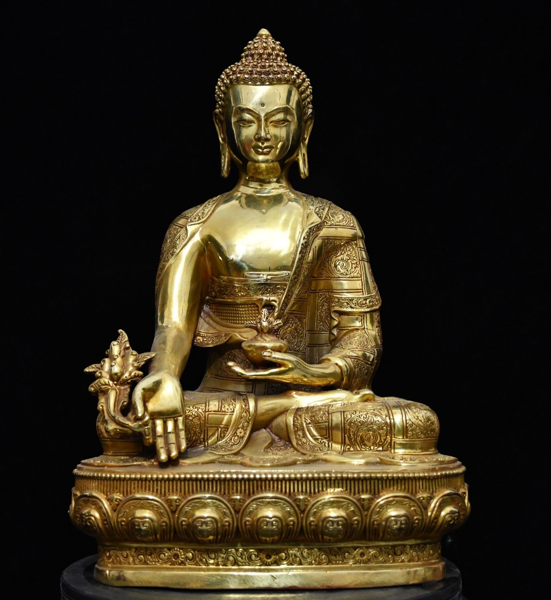 仏像 清 銅琉金 チベット仏教 藥師佛菩薩 仏教古美術 供養品 極細工 時代物 古置物 中国古美術 唐物 旧蔵 S75拍卖