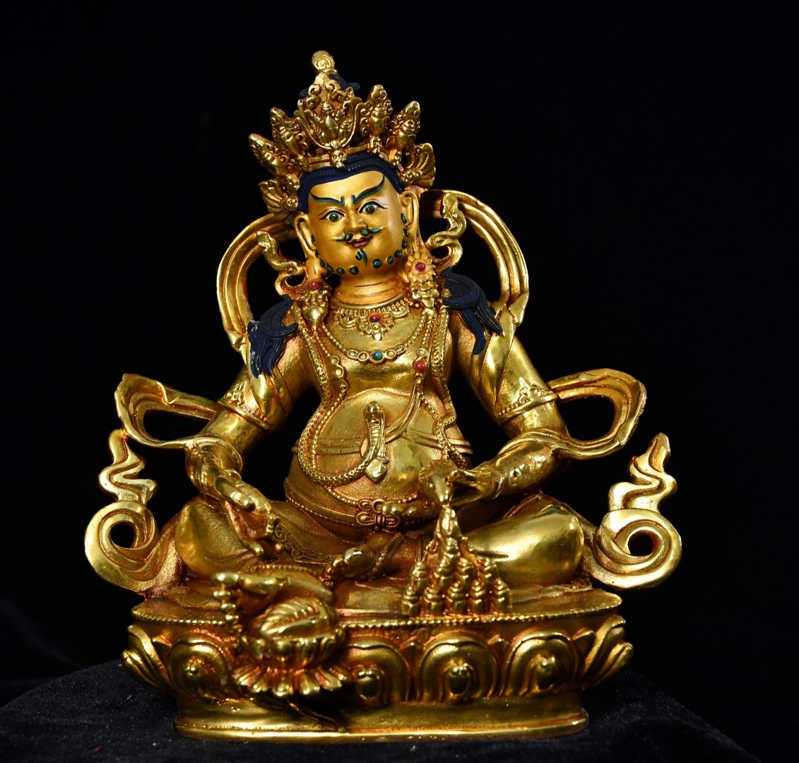 仏像 清 銅琉金 チベット仏教 描彩【黄財神】菩薩 仏教古美術 供養品 極細工 時代物 古置物 中国古美術 唐物 旧蔵 S75拍卖