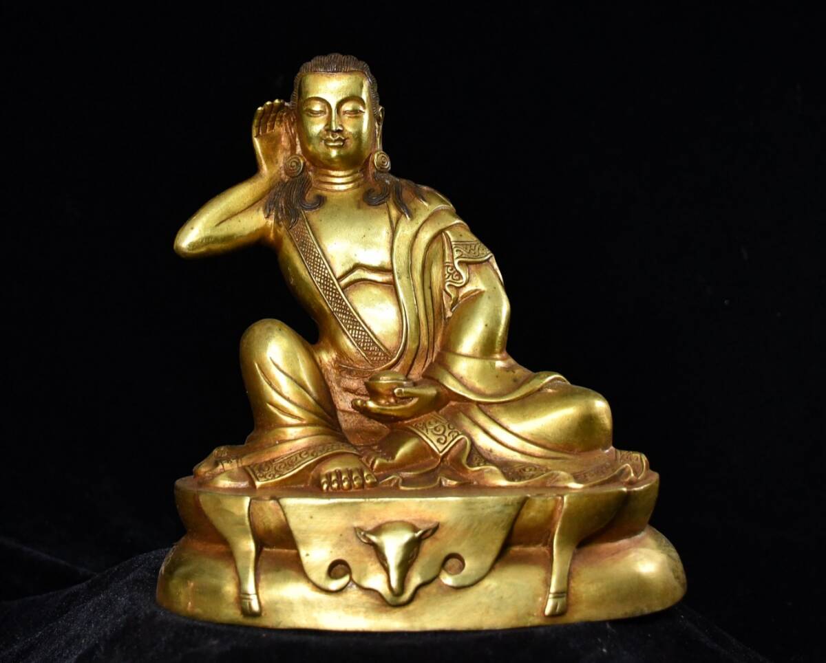 仏像 清 銅琉金 チベット仏教 【米拉日巴】造像 仏教古美術 供養品 極細工 時代物 古置物 中国古美術 唐物 旧蔵 S75拍卖