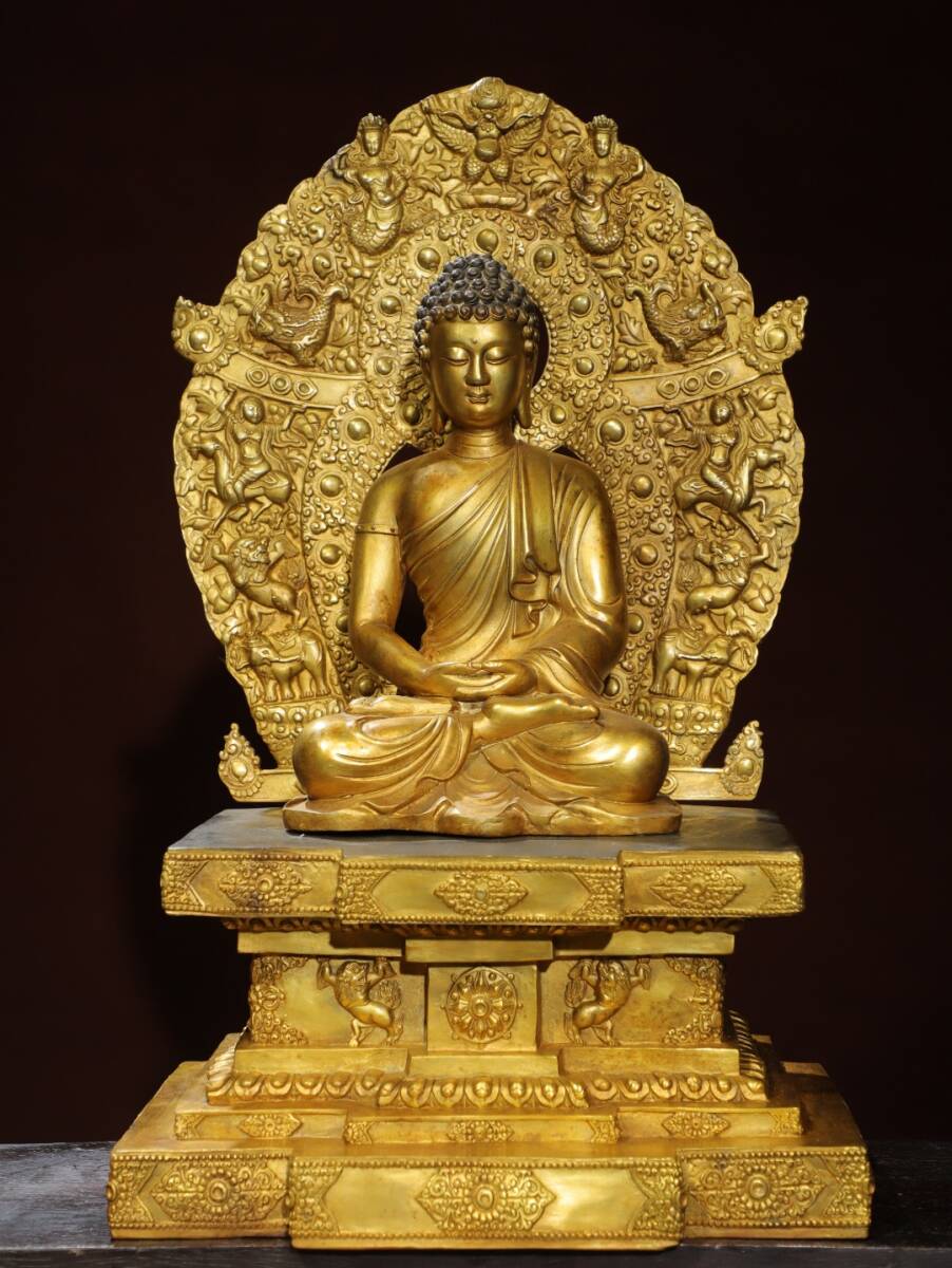 仏像 清 銅琉金 チベット仏教 背光分体【阿彌陀佛】造像 仏教古美術 供養品 極細工 時代物 古置物 中国古美術 唐物 旧蔵 S75拍卖