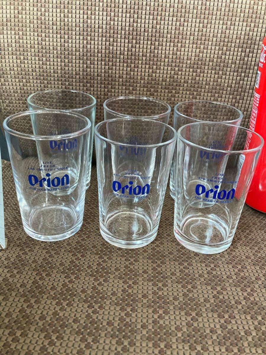 YK-1697 #100 ※難あり 中古品 オリオン ビール ショート グラス 青ロゴ 6個入り ORION BEER 沖縄拍卖